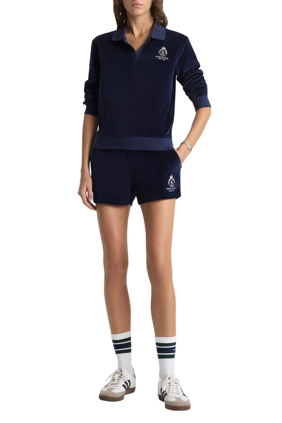 Женский Sporty & Rich Шорты Crown Tennis из велюра (цвет ), артикул SH00161426BL124 | Фото 3