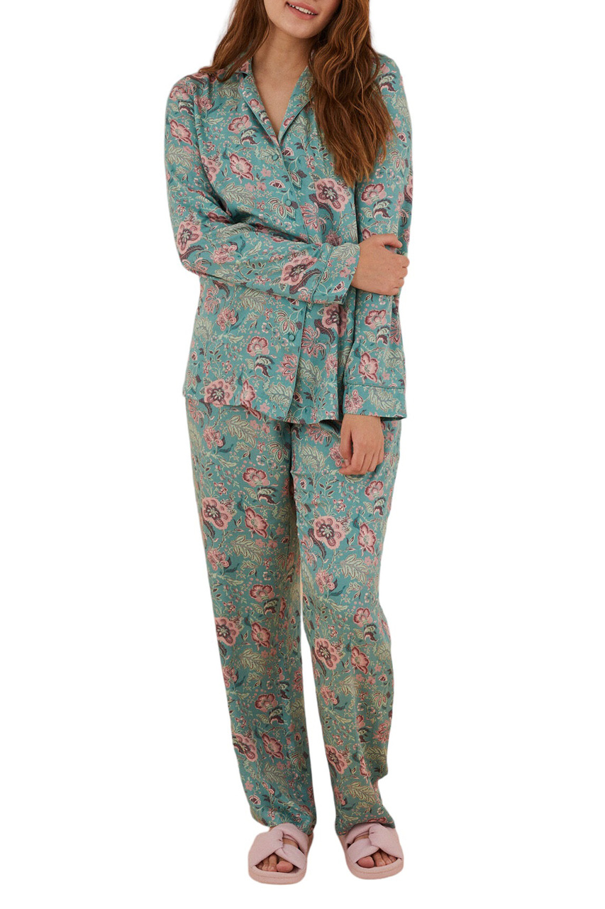 Пижама в рубашечном стиле с цветочным принтом|Основной цвет:Разноцветный|Артикул:3596064 | Фото 1