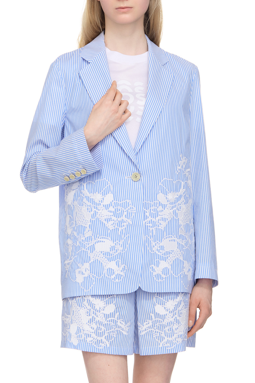 Пиджак из натурального хлопка с вышивкой|Основной цвет:Голубой|Артикул:50487515 | Фото 1