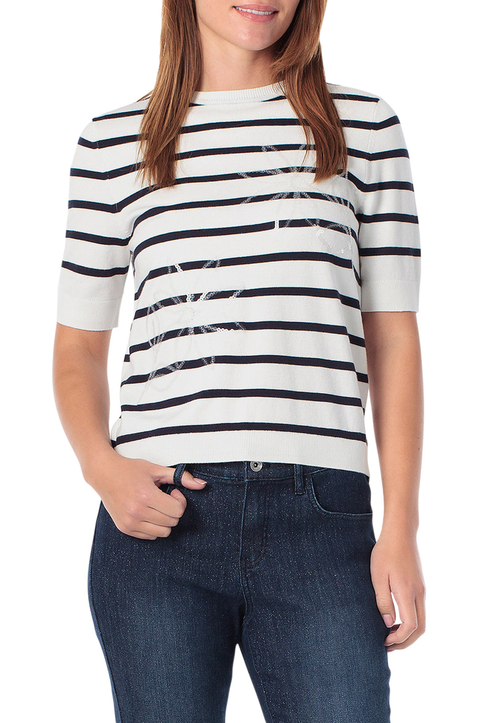 Женский Gerry Weber Джемпер с коротким рукавом в полоску (цвет ), артикул N64630 | Фото 4