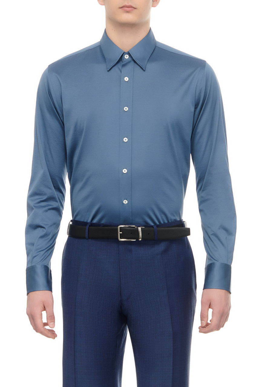 Рубашка из натурального хлопка|Основной цвет:Синий|Артикул:CSL7049GN02310 | Фото 1