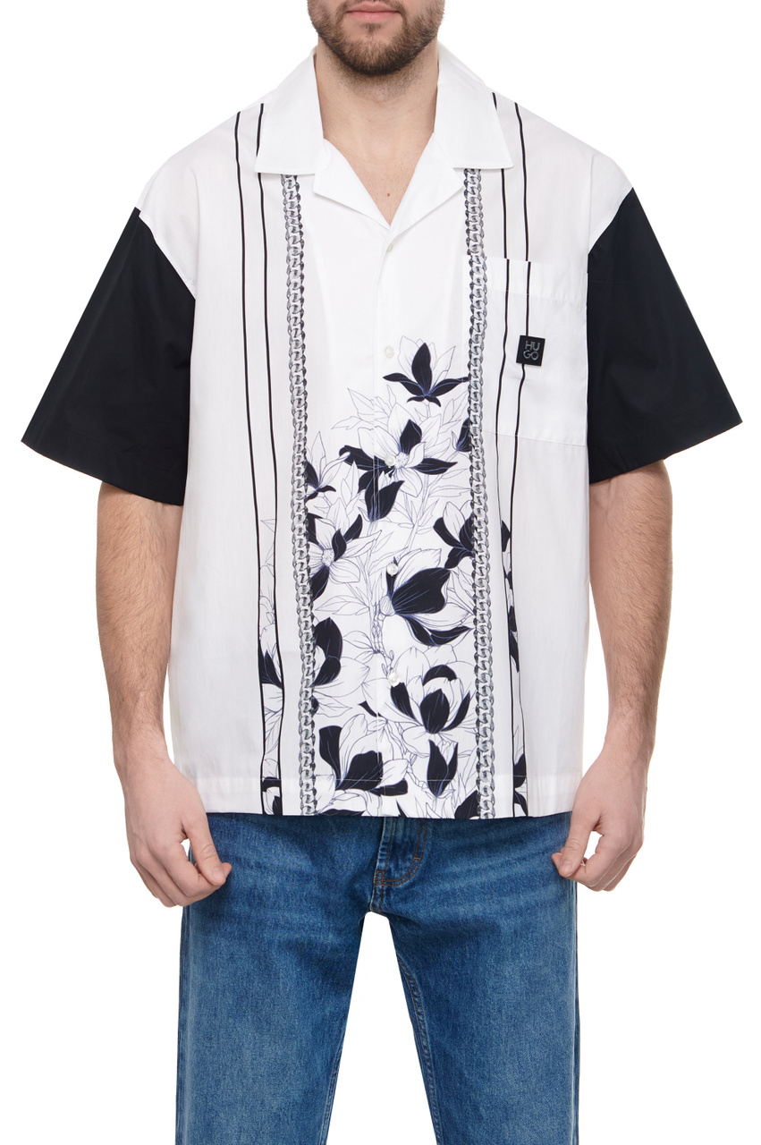 Рубашка из натурального хлопка с принтом|Основной цвет:Белый|Артикул:50514144 | Фото 1