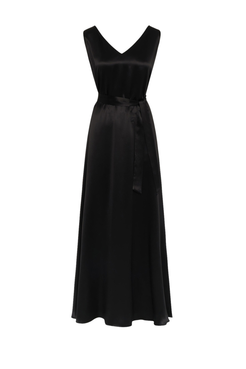 Платье из натурального шелка со съемным поясом|Основной цвет:Черный|Артикул:D57334K0333702007 | Фото 1