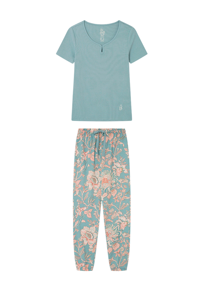 Пижама с принтом|Основной цвет:Голубой|Артикул:3597382 | Фото 1