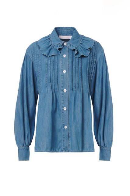 Рубашка из натурального хлопка с объемным воротником|Основной цвет:Голубой|Артикул:CHS22SDH01161 | Фото 1