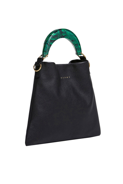 Кожаная сумка-хобо с ручкой из смолы|Основной цвет:Черный|Артикул:SCMP0065U0-LV688 | Фото 2