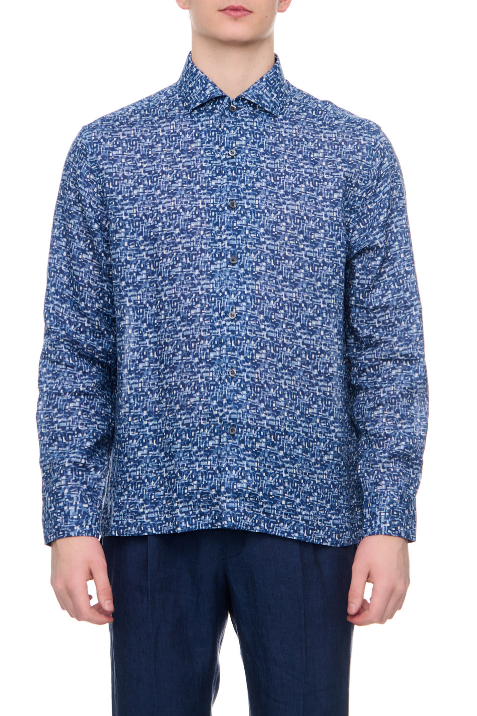 Мужской Corneliani Рубашка из чистого льна с принтом (цвет ), артикул 91P201-3111910 | Фото 1