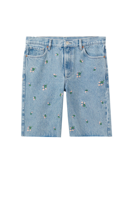 Джинсовые шорты-бермуды DAISY с цветочной вышивкой|Основной цвет:Синий|Артикул:27096323 | Фото 1