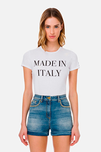 Elisabetta Franchi Футболка с надписью «Made in Italy» (цвет ), артикул MA20311E2 | Фото 3