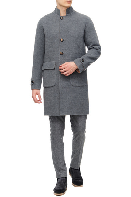 Пальто из чистой шерсти с накладными карманами|Основной цвет:Серый|Артикул:F75CAPF04-TES0F014 | Фото 2