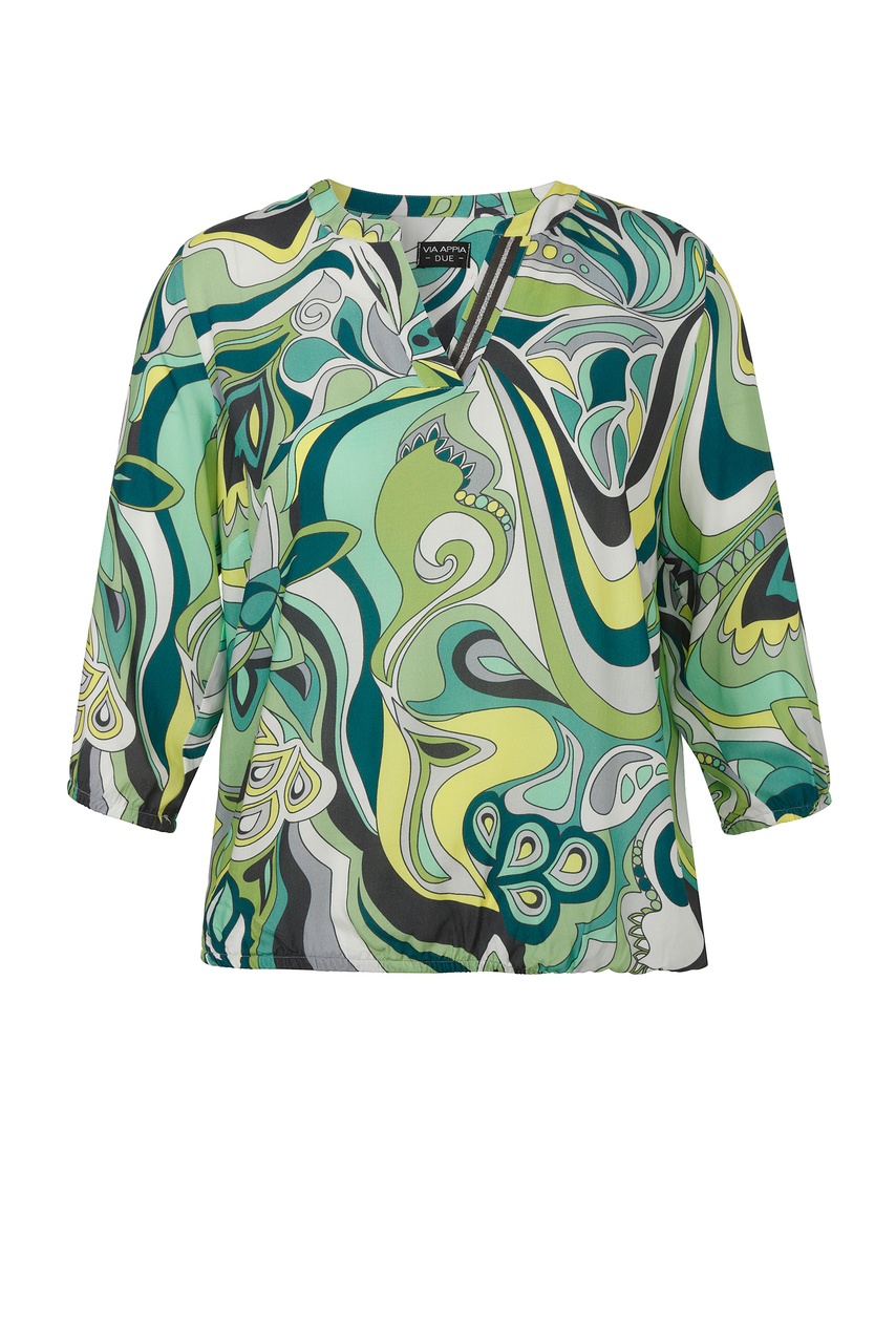 Блузка с принтом|Основной цвет:Зеленый|Артикул:2411637 | Фото 1