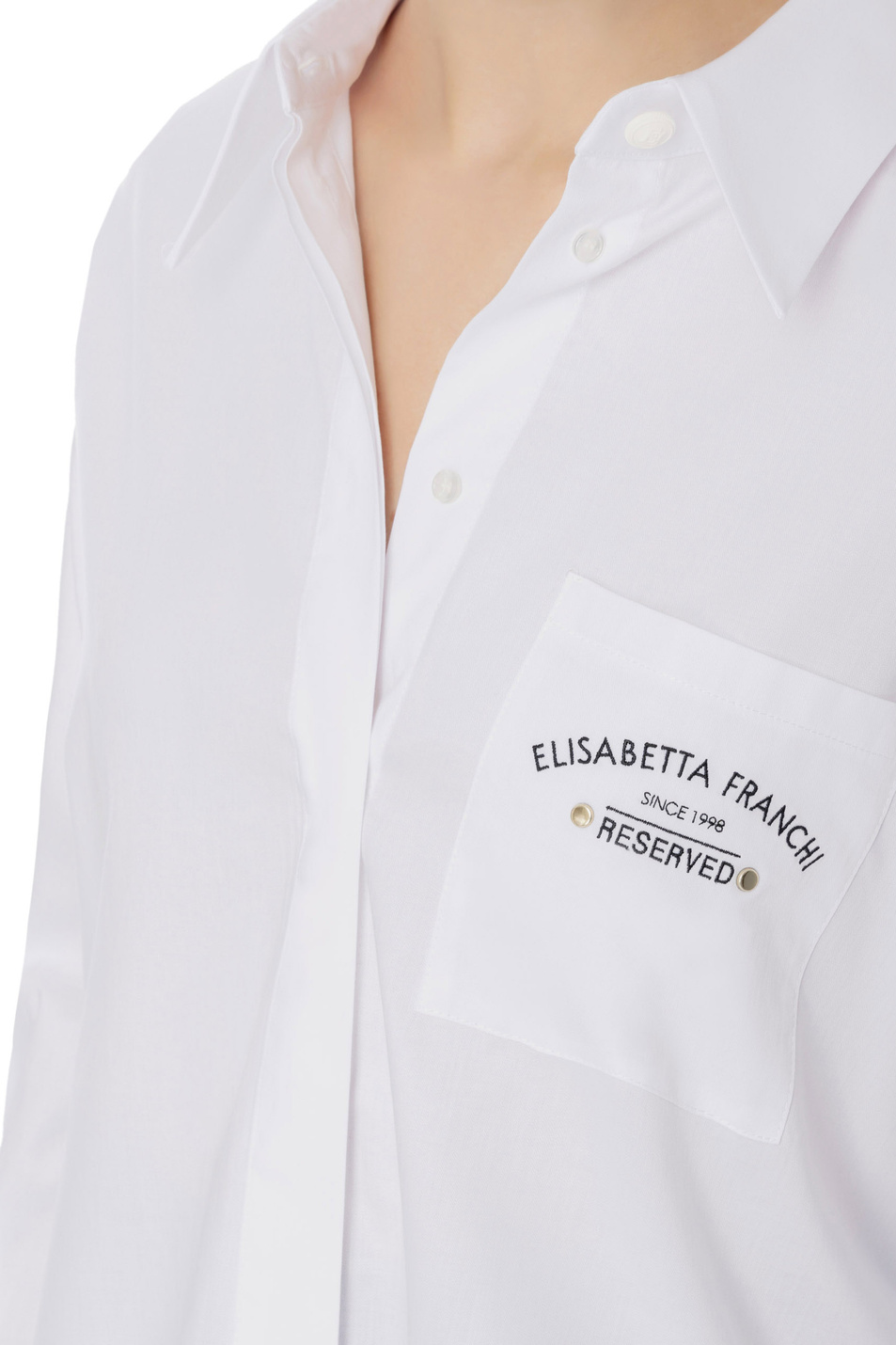 Женский Elisabetta Franchi Рубашка из натурального хлопка с вышивкой (цвет ), артикул CA03441E2 | Фото 3
