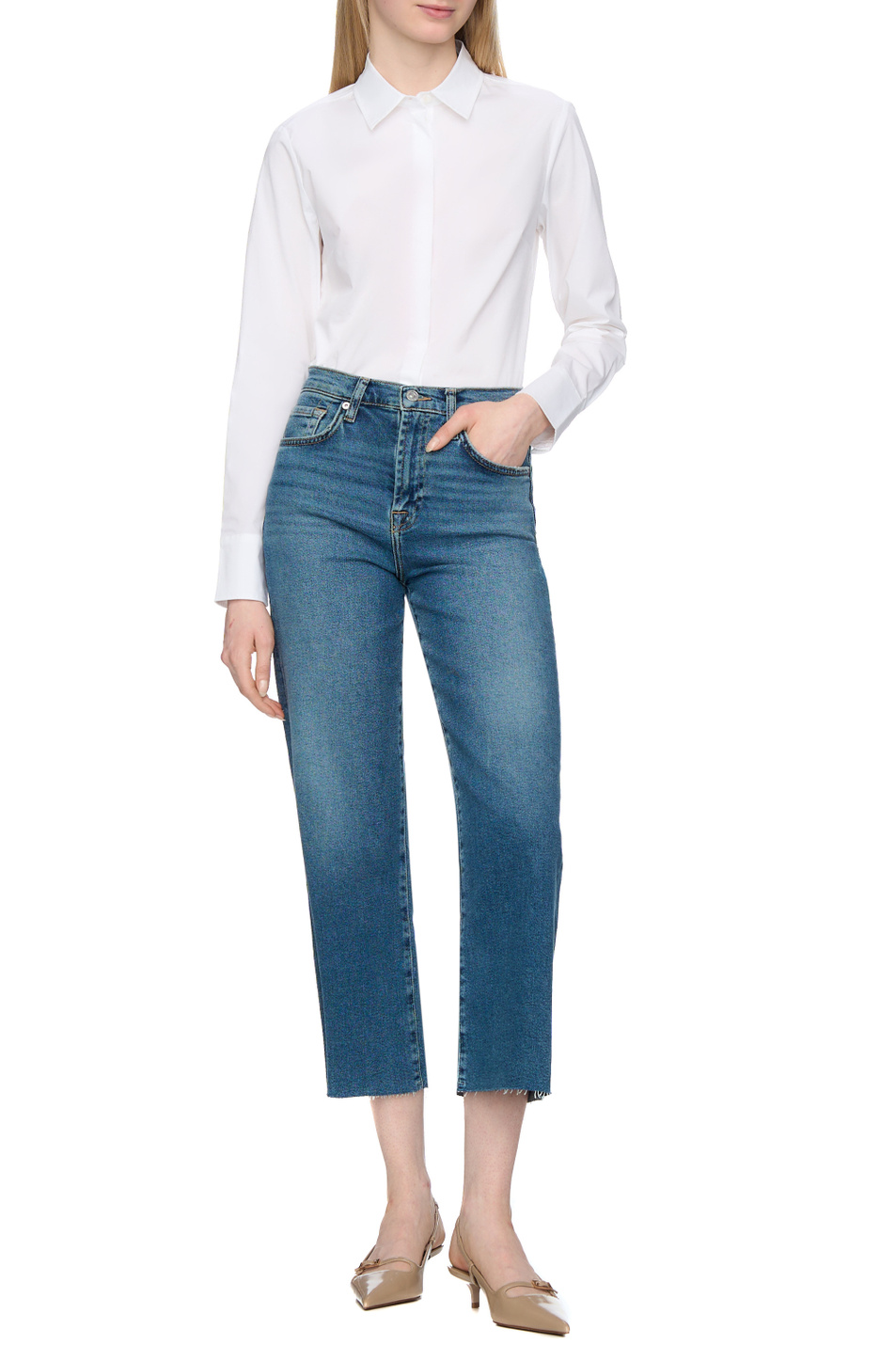 Женский 7 for all Mankind Джинсы ALEXA из смесового хлопка укороченные (цвет ), артикул JSWJA910BA | Фото 3