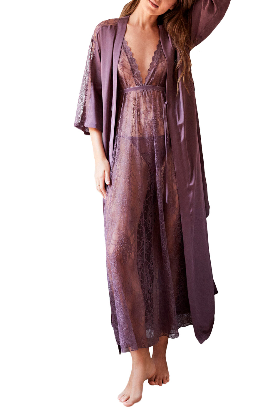 Женский Women'secret Атласный халат с кружевом (цвет ), артикул 4852915 | Фото 1