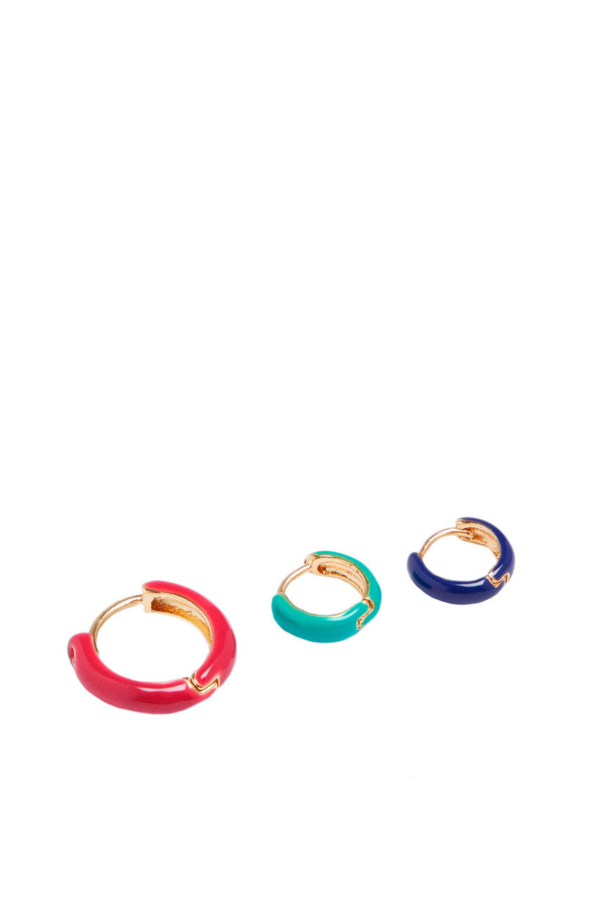 Серьги-кольца в комплекте из 3 шт|Основной цвет:Разноцветный|Артикул:187018 | Фото 1