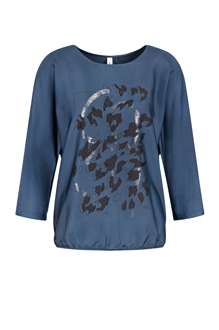 Блузка из эластичной вискозы с принтом|Основной цвет:Синий|Артикул:170095-44002 | Фото 1