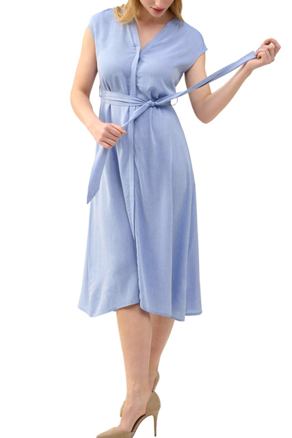 Платье с поясом из вискозы|Основной цвет:Голубой|Артикул:471556 | Фото 2