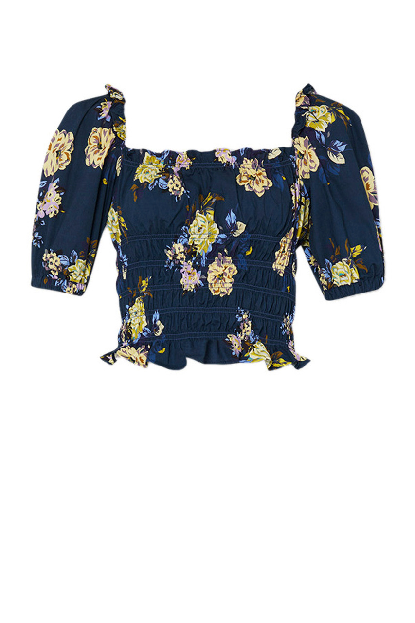 Блузка из хлопкового денима с принтом|Основной цвет:Разноцветный|Артикул:UA3156D4809 | Фото 1