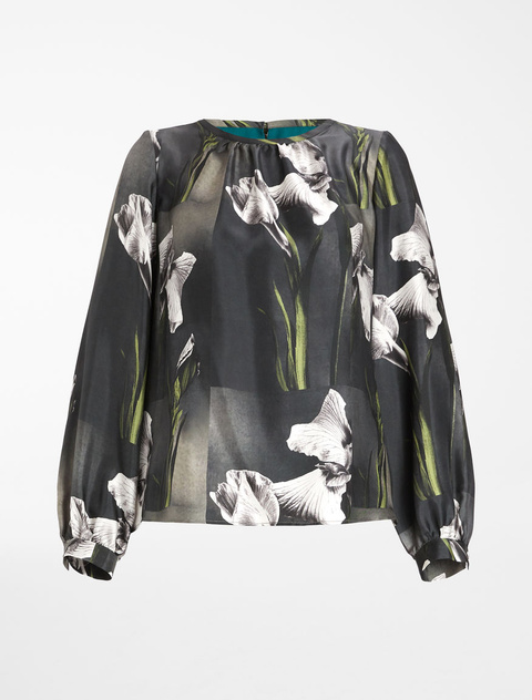 Блузка RADA с цветочным принтом из натурального шелка|Основной цвет:Зеленый|Артикул:51111017 | Фото 1