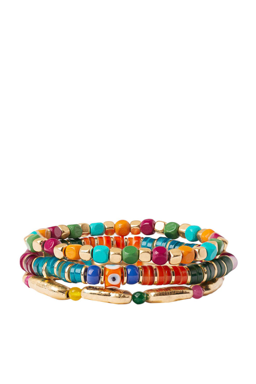 Набор эластичных браслетов с камнями и бусинами в комплекте из 3 шт|Основной цвет:Разноцветный|Артикул:219979 | Фото 1