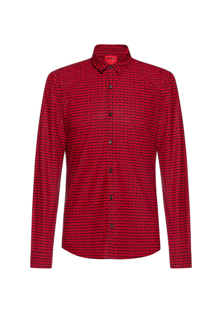 Рубашка облегающего кроя с принтом|Основной цвет:Красный|Артикул:50472864 | Фото 1