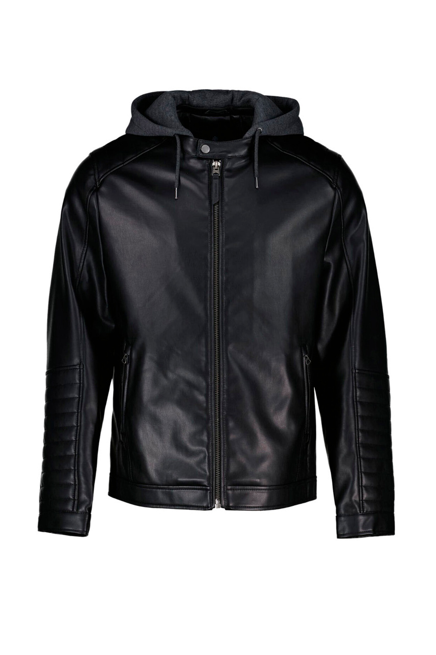 Куртка из искусственной кожи со съемным капюшоном|Основной цвет:Черный|Артикул:0485161 | Фото 1