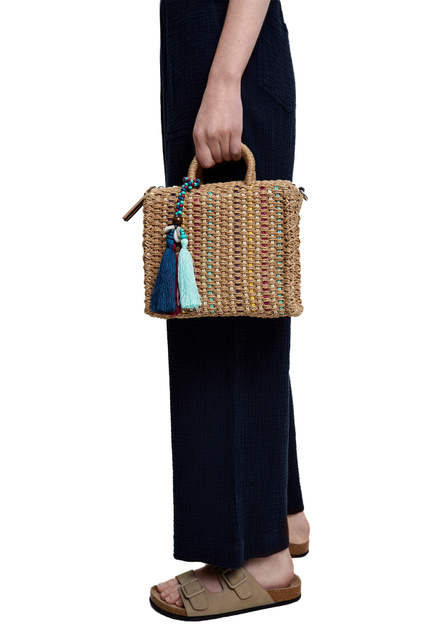 Плетеная сумка со съемной подвеской|Основной цвет:Бежевый|Артикул:205098 | Фото 2
