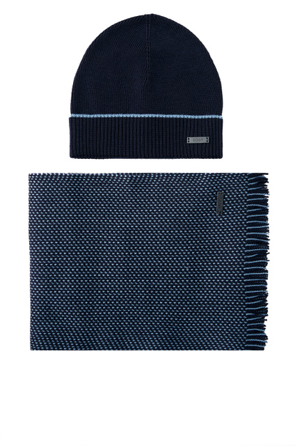 Комплект из натуральной шерсти (шарф, шапка)|Основной цвет:Синий|Артикул:50475937 | Фото 1