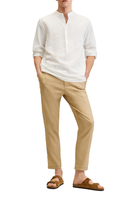 Рубашка BOLAR из хлопка и льна с воротником-стойкой|Основной цвет:Белый|Артикул:27005661 | Фото 2