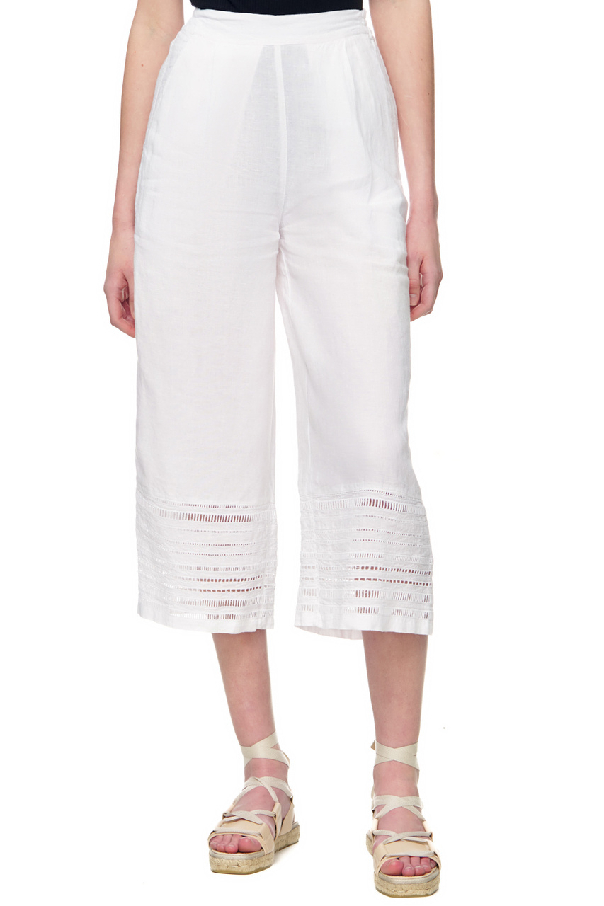 Укороченные льняные брюки|Основной цвет:Белый|Артикул:V1W29CE000F753000 | Фото 1