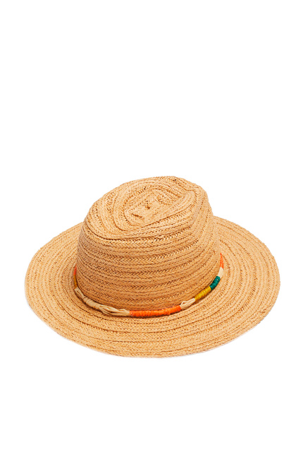 Плетеная шляпа с контрастным декором|Основной цвет:Бежевый|Артикул:196053 | Фото 2