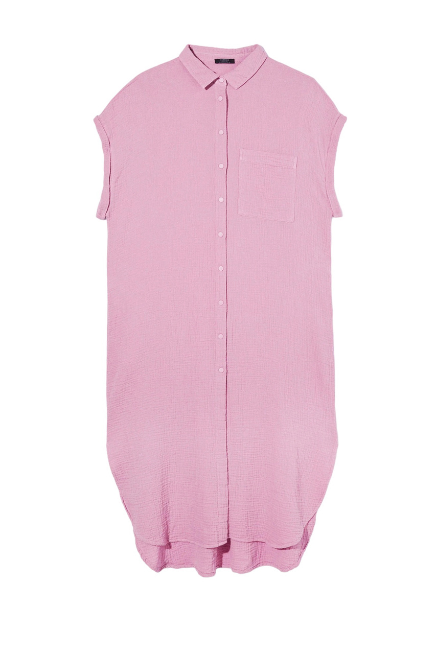 Платье из натурального хлопка с разрезами|Основной цвет:Розовый|Артикул:213294 | Фото 1