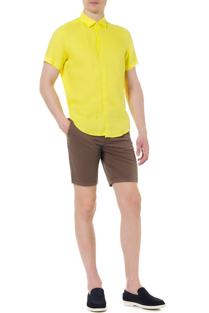 Рубашка из чистого льна|Основной цвет:Желтый|Артикул:50467417 | Фото 2