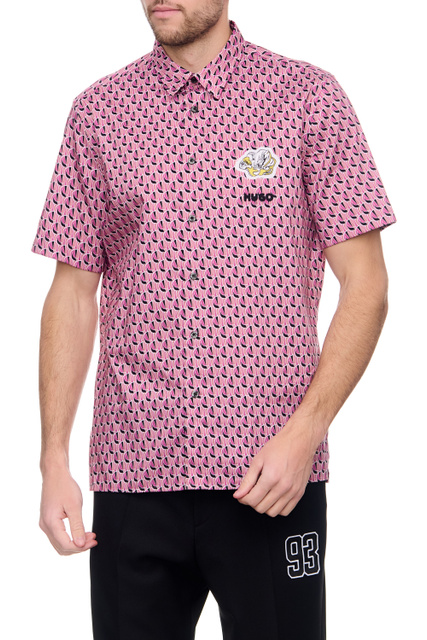 Рубашка из натурального хлопка с принтом|Основной цвет:Розовый|Артикул:50490684 | Фото 1
