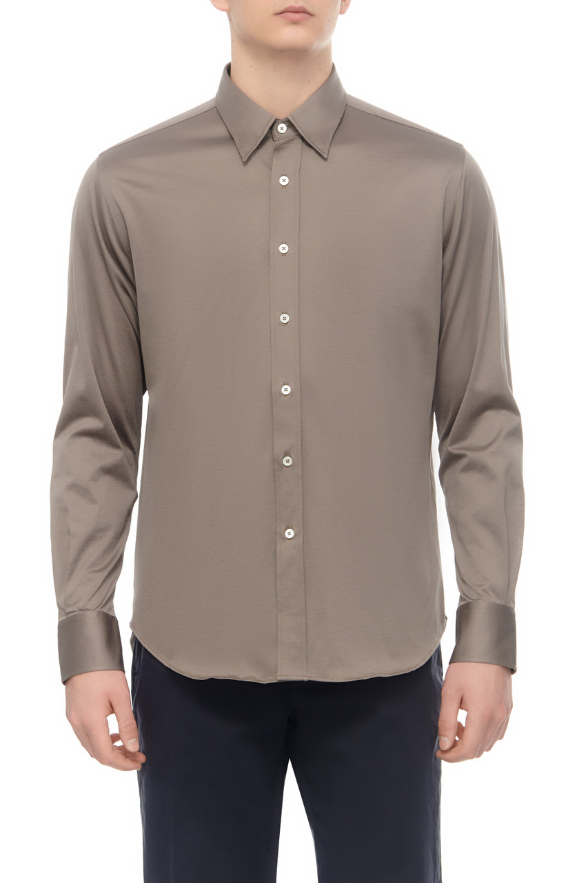Рубашка из натурального хлопка|Основной цвет:Коричневый|Артикул:CSL7049GN02310 | Фото 1