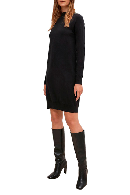 Трикотажное платье с высоким воротником|Основной цвет:Черный|Артикул:2120199 | Фото 2