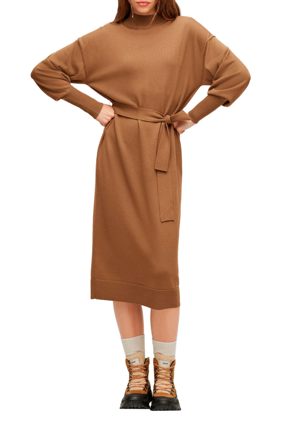 Женский HUGO Платье из натуральной шерсти с поясом (цвет ), артикул 50477070 | Фото 3