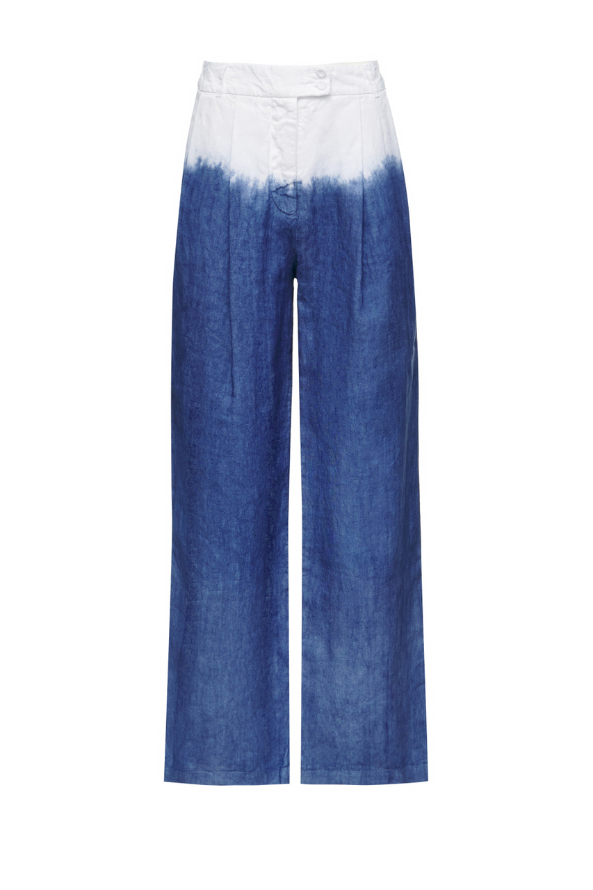 Льняные брюки с высокой посадкой|Основной цвет:Синий|Артикул:V0W29C30000476T00 | Фото 1