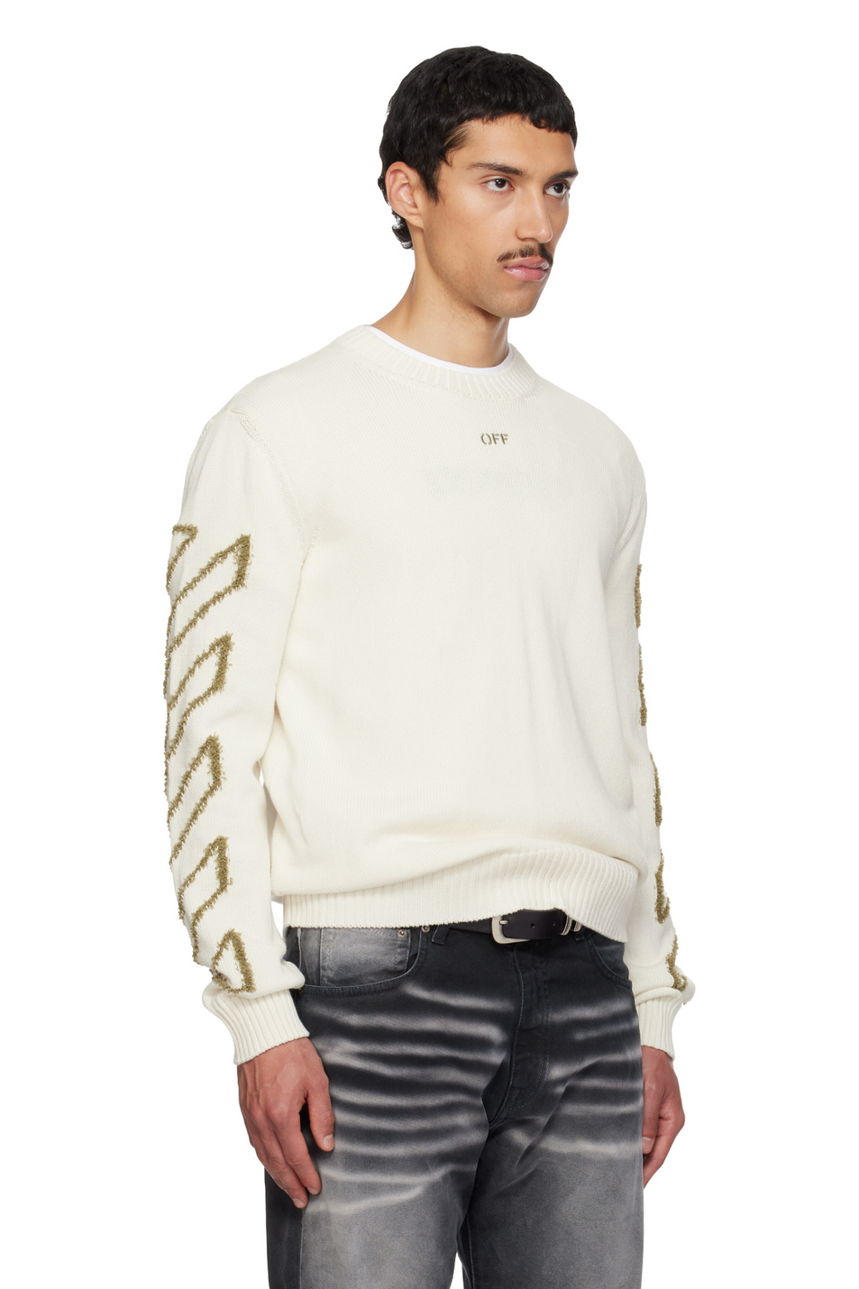 Джемпер Diagonal Arrow из хлопка|Основной цвет:Кремовый Мужской Off-White Джемпер Diagonal Arrow из хлопка (цвет ), артикул OMHE087S26KNI0011010 | Фото 5