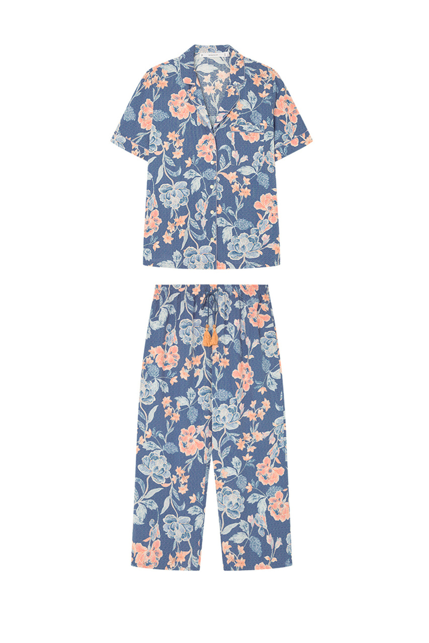 Пижама из вискозы с принтом|Основной цвет:Синий|Артикул:4857417 | Фото 1
