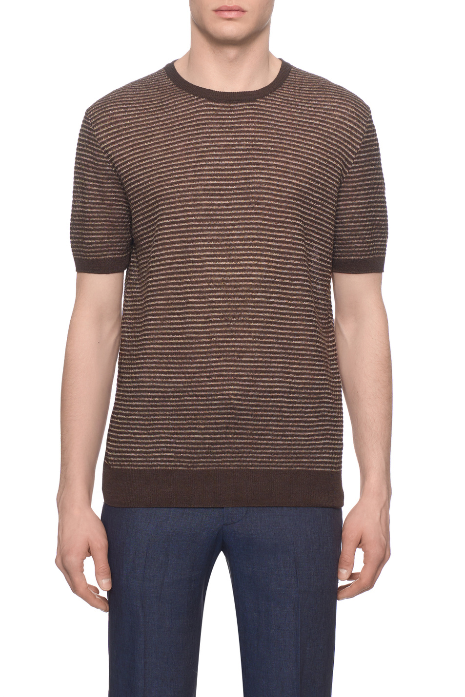 Мужской Corneliani Джемпер из шелка и льна (цвет ), артикул 27M568-2725172 | Фото 4