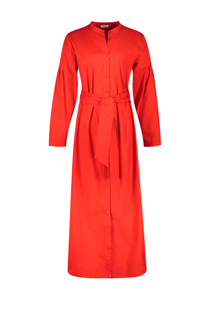 Платье-рубашка с поясом|Основной цвет:Красный|Артикул:180018-31443 | Фото 1