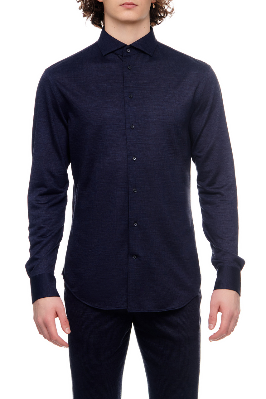 Рубашка из шерсти и лиоцелла|Основной цвет:Синий|Артикул:D41CM2-D1C14 | Фото 1
