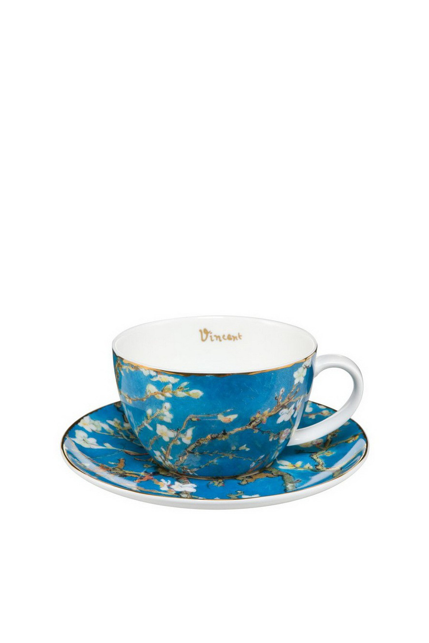 Чашка чайная с блюдцем "Цветущие ветки миндаля", 300 мл|Основной цвет:Синий|Артикул:66-532-06-1 | Фото 1