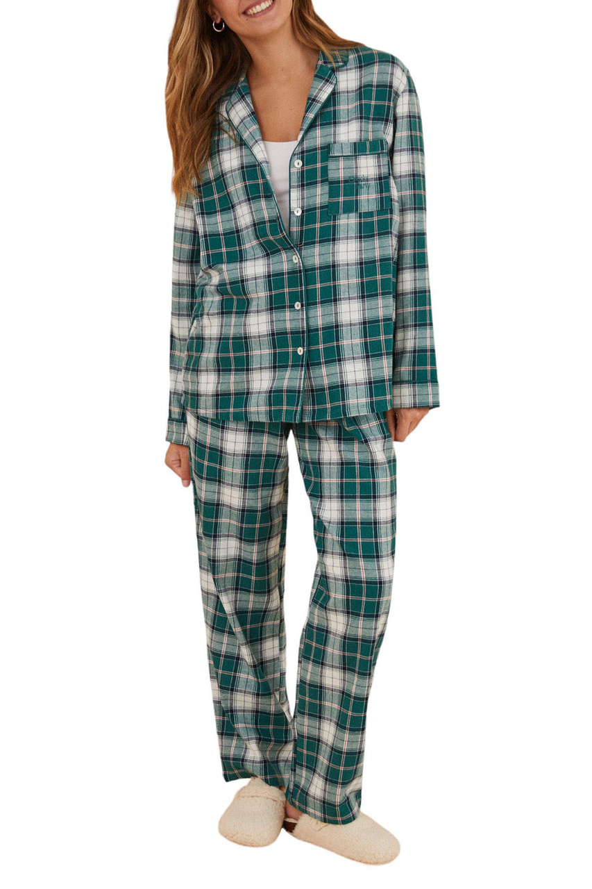 Пижама из натурального хлопка|Основной цвет:Зеленый|Артикул:3596103 | Фото 1