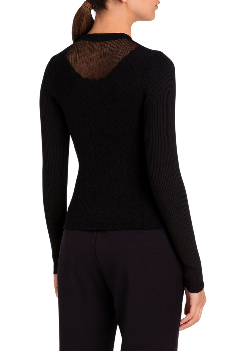 Джемпер с полупрозрачной вставкой|Основной цвет:Черный Женский TWINSET Milano Джемпер с полупрозрачной вставкой (цвет ), артикул 252AT3020 | Фото 4