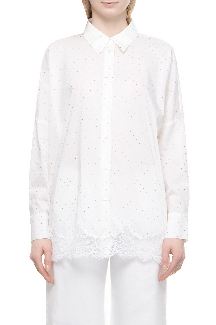 Блузка со стразами и кружевом|Основной цвет:Белый|Артикул:D44EK002RE30 | Фото 1