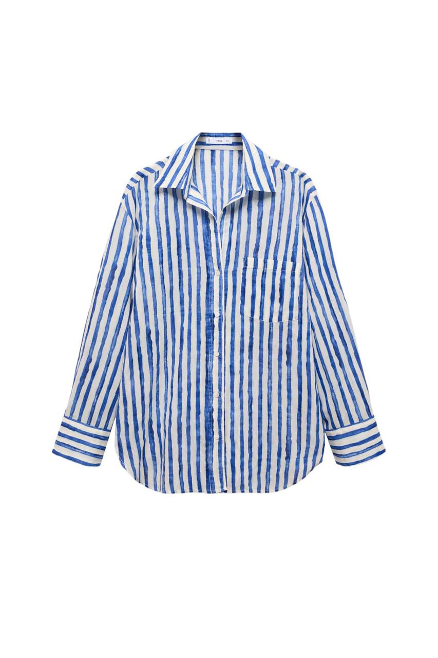 Рубашка BRENDA из натурального хлопка в полоску|Основной цвет:Синий|Артикул:67008648 | Фото 1