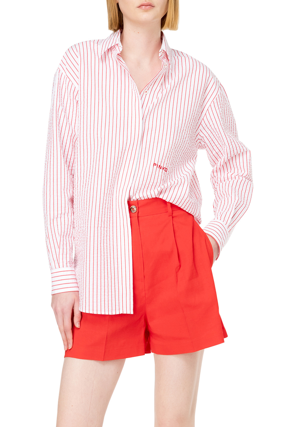 Женский Pinko Рубашка BRIDPORT из эластичного хлопка в полоску (цвет ), артикул 102476A1O9 | Фото 4