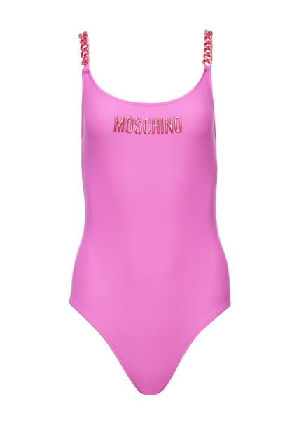 Слитный купальник с логотипом и бретелями в виде цепочек|Основной цвет:Розовый|Артикул:A8117-5211 | Фото 1